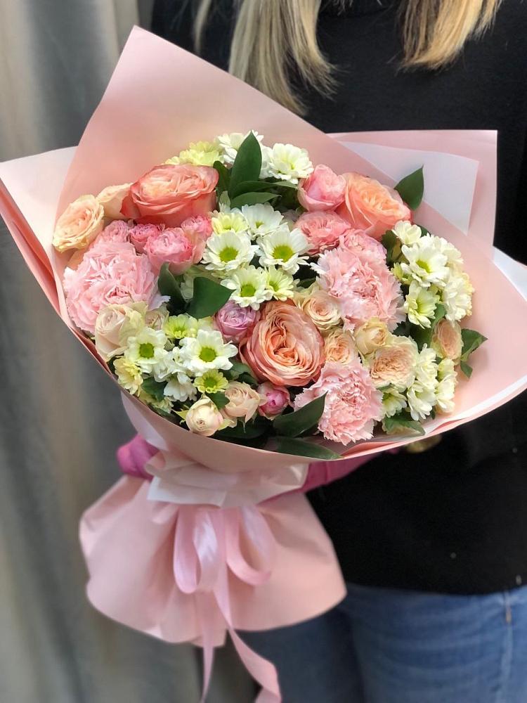 Букет цветов из: Гвоздики, Розы и Хризантемы в Ленино Республика Крым