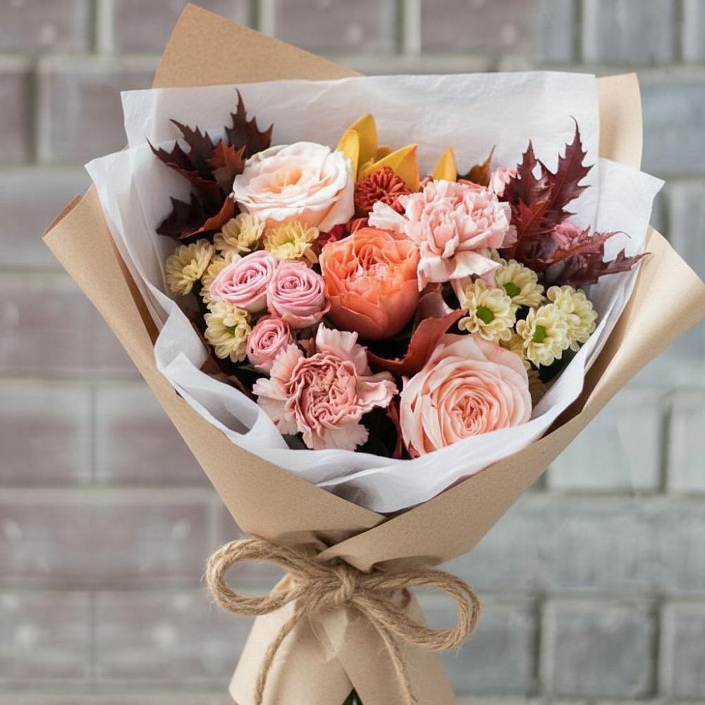 Букет цветов из: Гвоздики, Хризантемы и Розы в Ленино Республика Крым