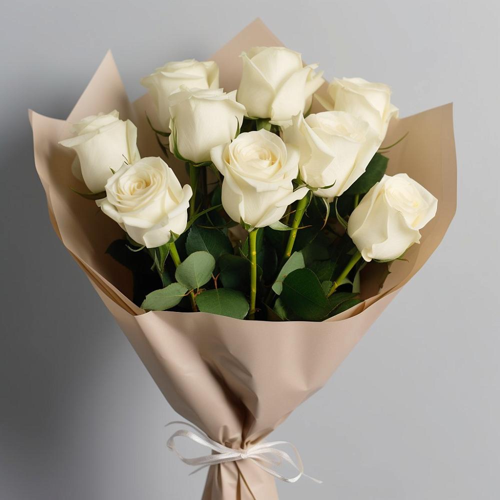 Букет 9 Белых роз Эдлесс Лав в Ленино Республика Крым