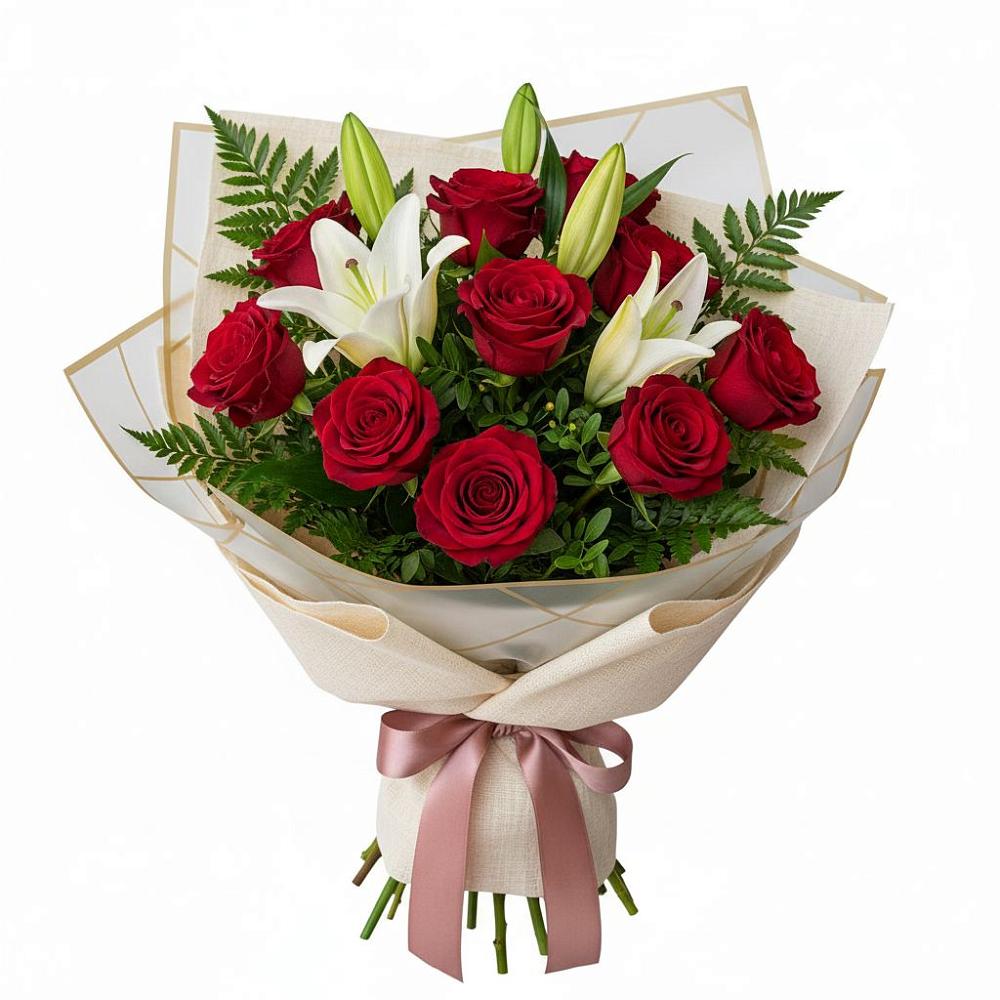 Букет цветов из: Лилии и Розы в Ленино Республика Крым