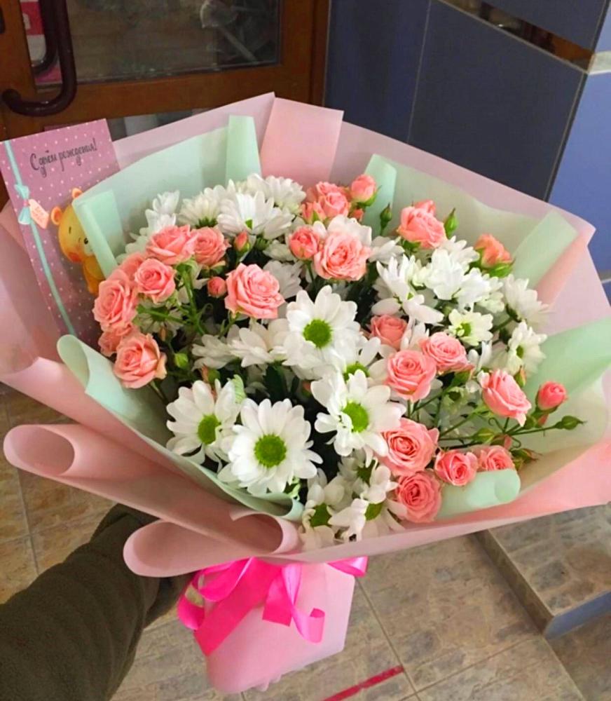 Букет цветов из: Розы и Хризантемы в Ленино Республика Крым