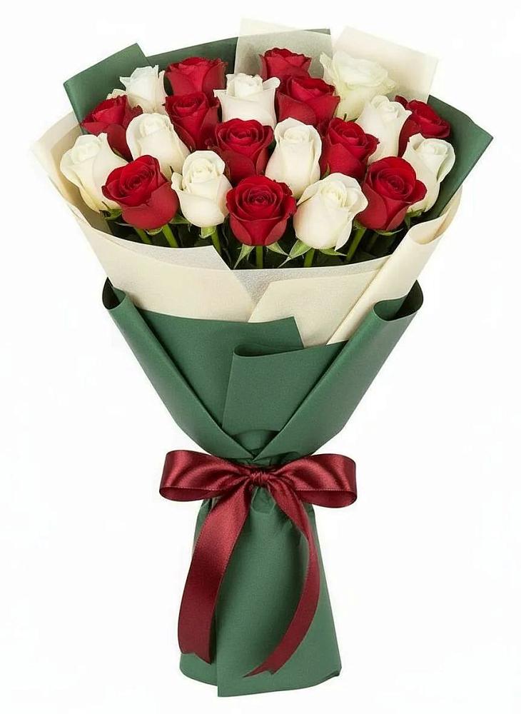 Букет Микс из красных и белых роз в Ленино Республика Крым
