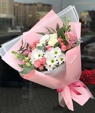 Букет цветов из:  Розы, Лизиантусы и Хризантемы #REPLACE_PRED# Ленино Республика Крым