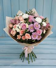 Букет цветов из:  Хризантемы, Розы и Альстромерии в Ленино Республика Крым