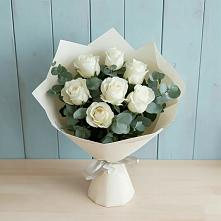Букет Белые розы в Эвкалипте в Ленино Республика Крым
