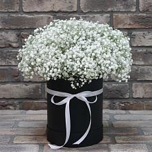 Цветочная композиция из Гипсофила в шляпной коробке в Ленино Республика Крым