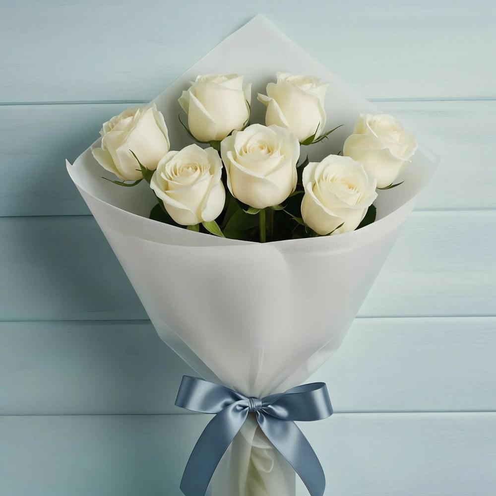 Букет 7 Белых роз Эдлесс Лав в Ленино Республика Крым